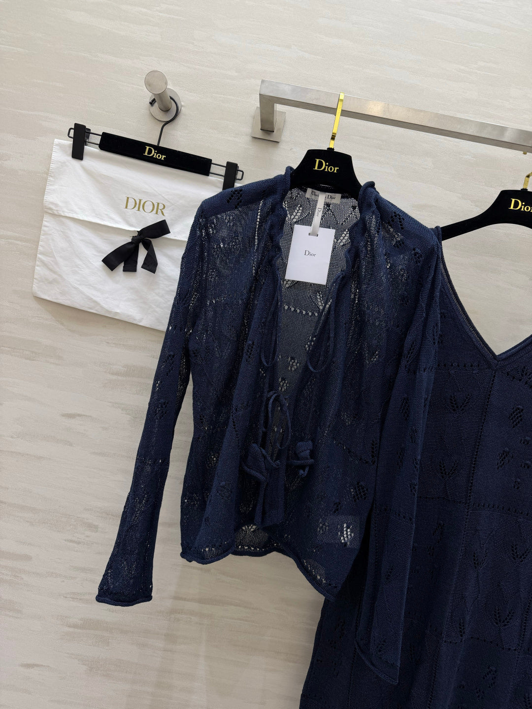 CD 26s Openwork Knit Cardigan & Dress Set Navy Blue Cotton 437224