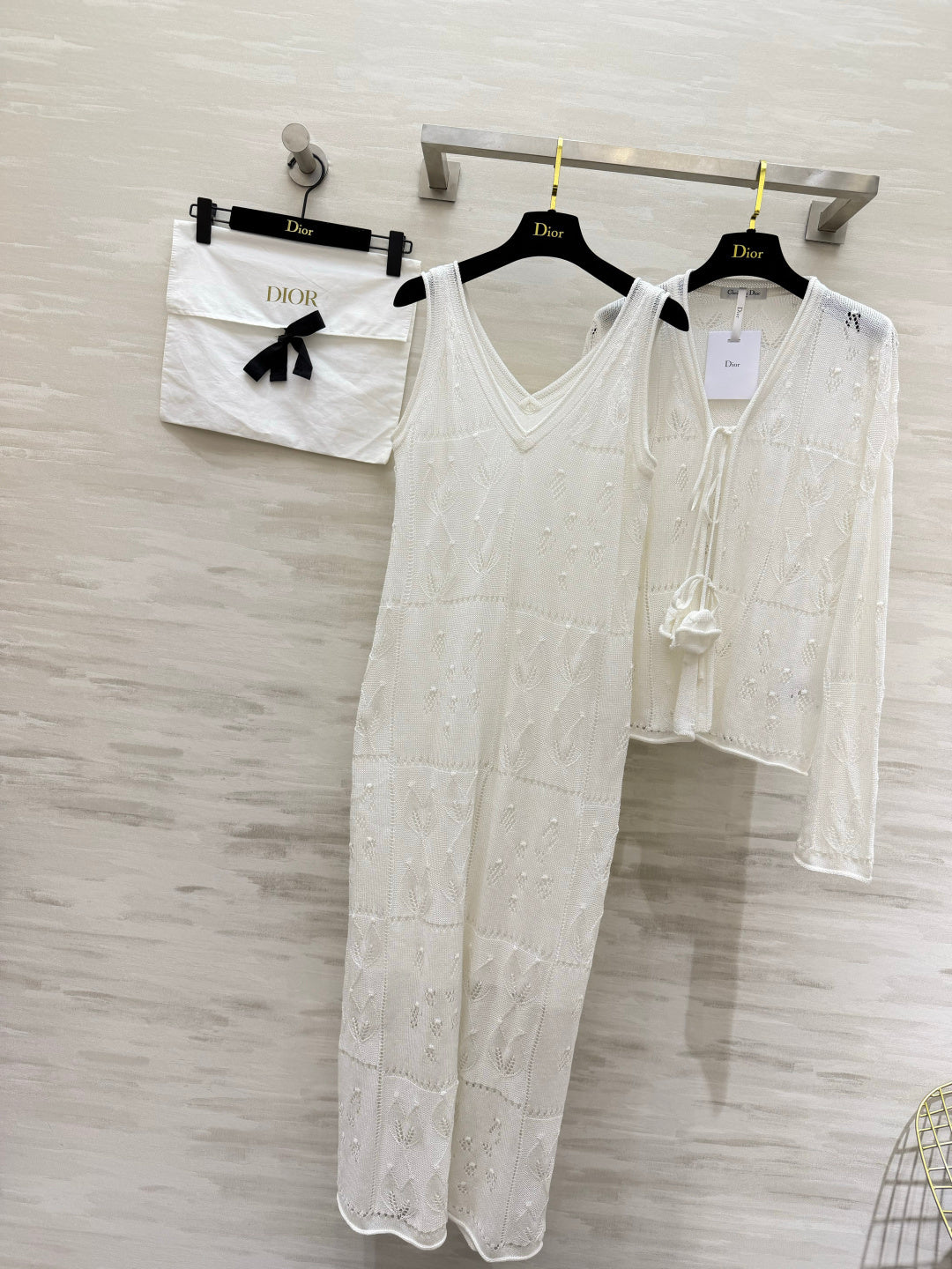 CD 26s Openwork Knit Cardigan & Dress Set White Cotton 437214