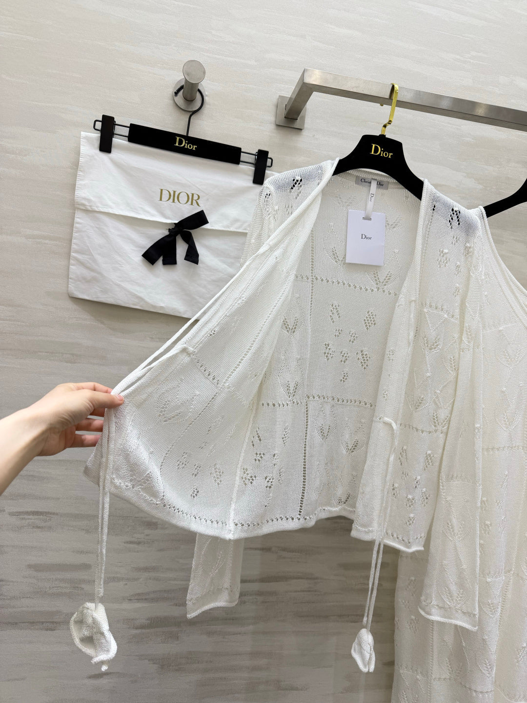 CD 26s Openwork Knit Cardigan & Dress Set White Cotton 437214