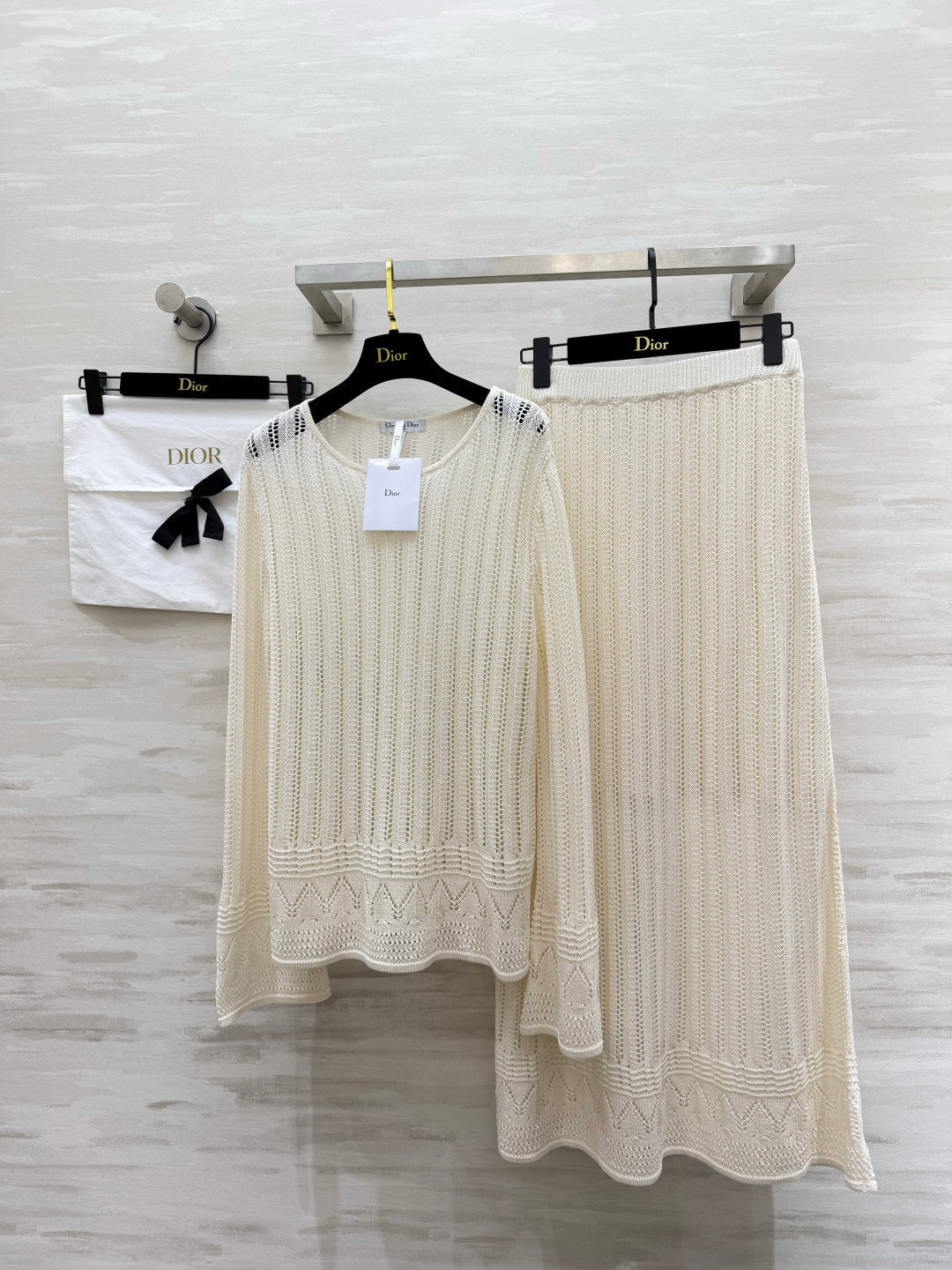 CD 26s Openwork Knit Top & Maxi Skirt Set White Cotton 437208