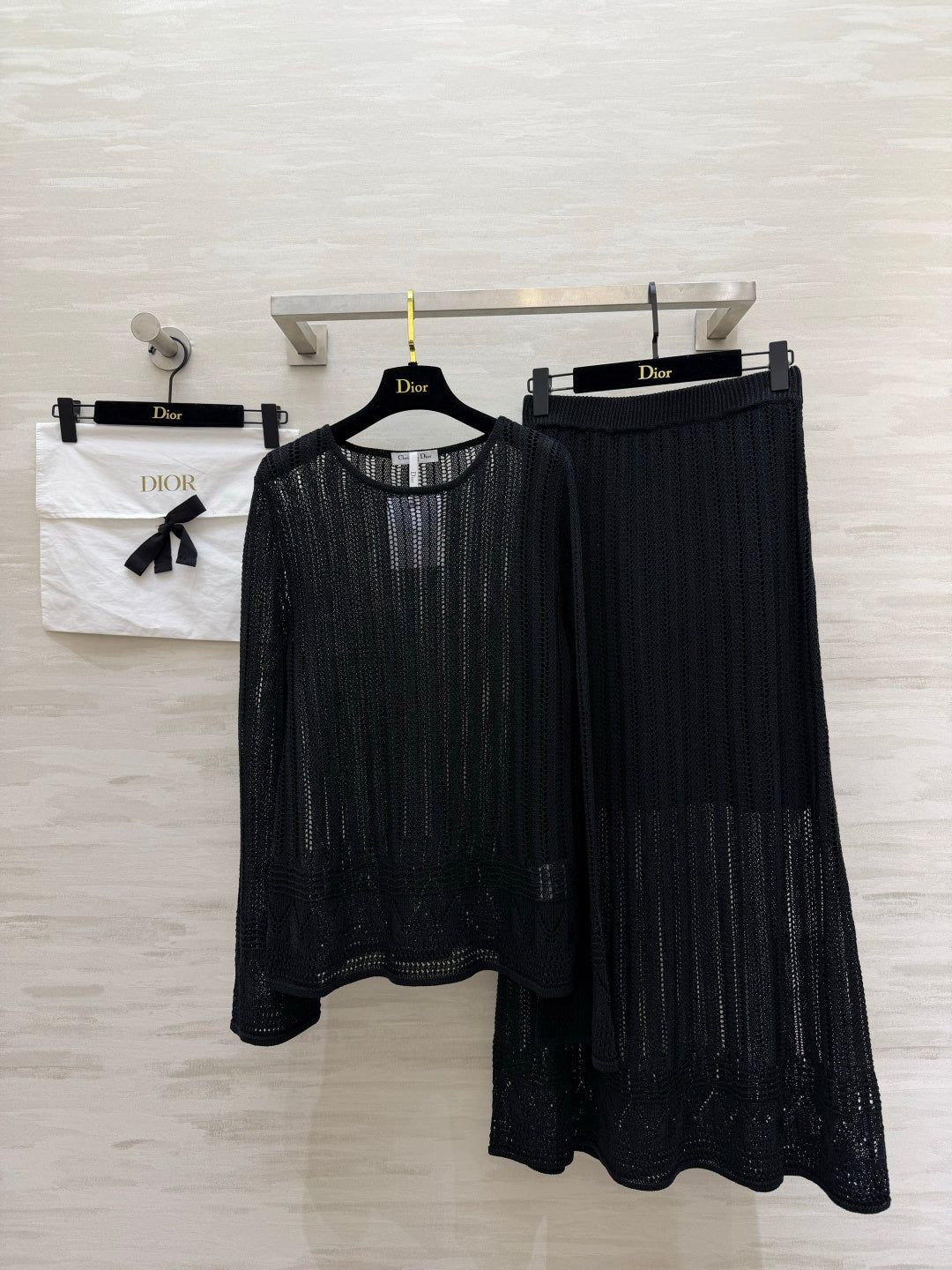 CD 26s Openwork Knit Top & Maxi Skirt Set Black Cotton 437203