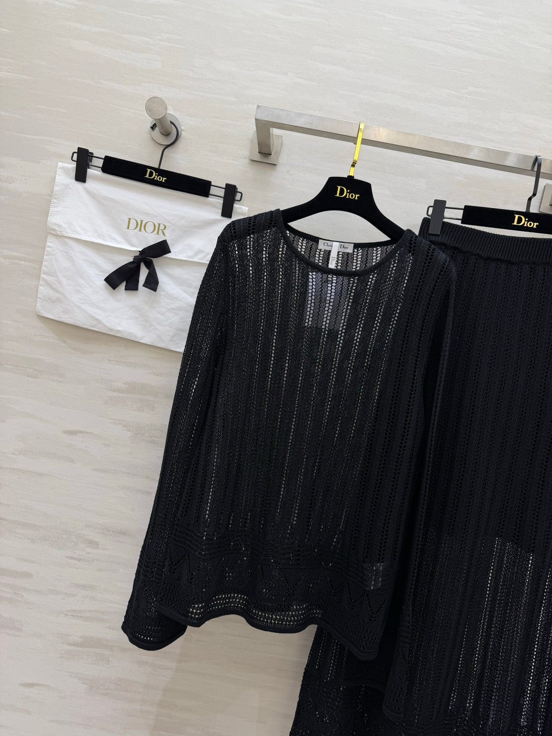 CD 26s Openwork Knit Top & Maxi Skirt Set Black Cotton 437203