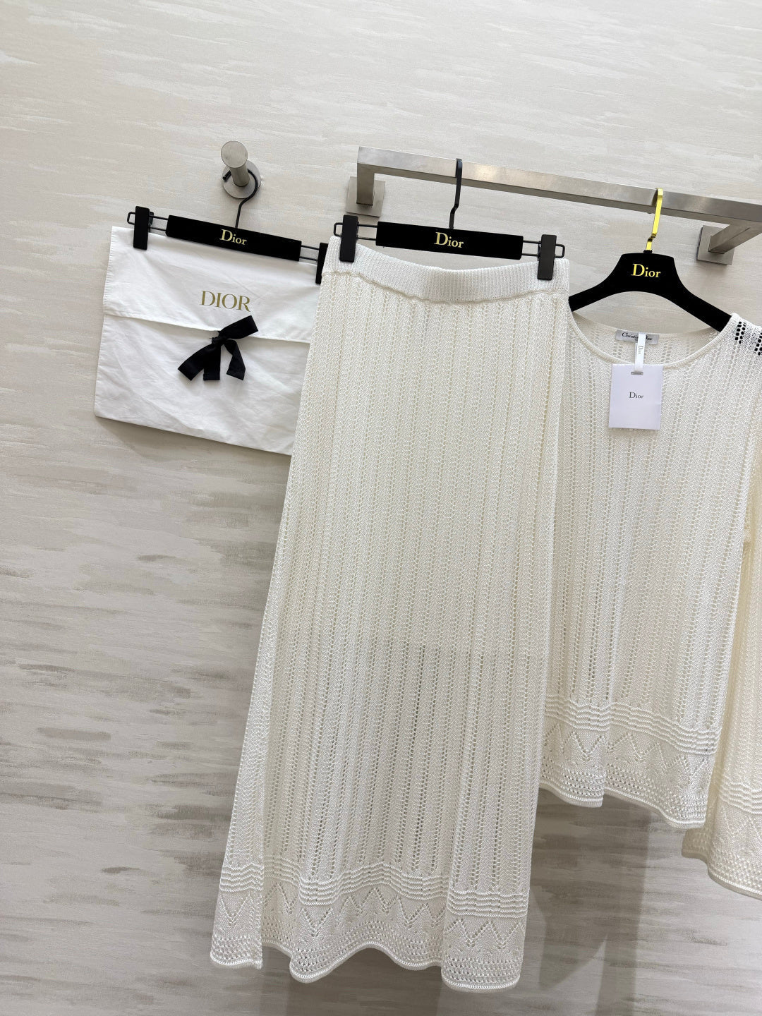 CD 26s Openwork Knit Top & Maxi Skirt Set Off-White Cotton 437198