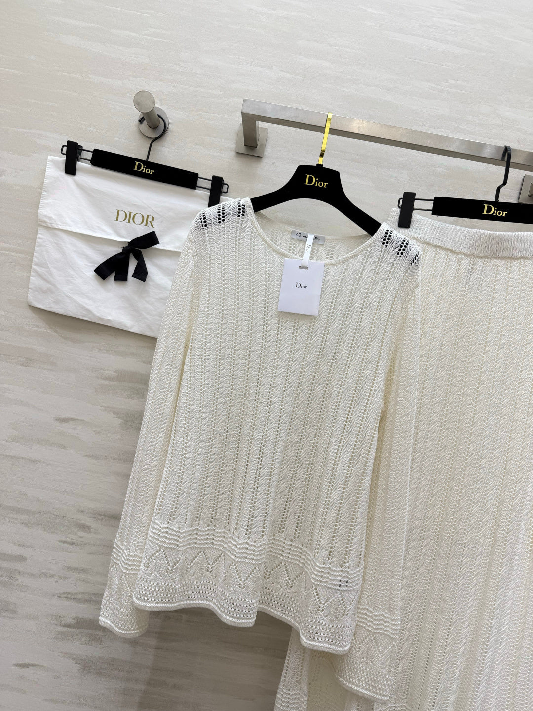 CD 26s Openwork Knit Top & Maxi Skirt Set Off-White Cotton 437198