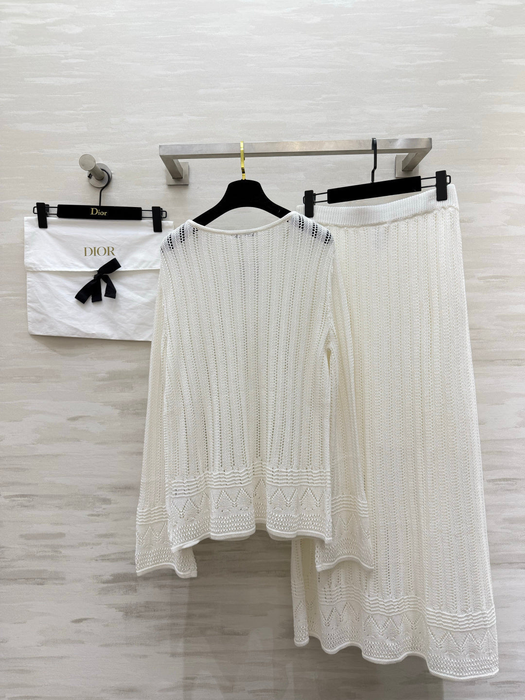 CD 26s Openwork Knit Top & Maxi Skirt Set Off-White Cotton 437198