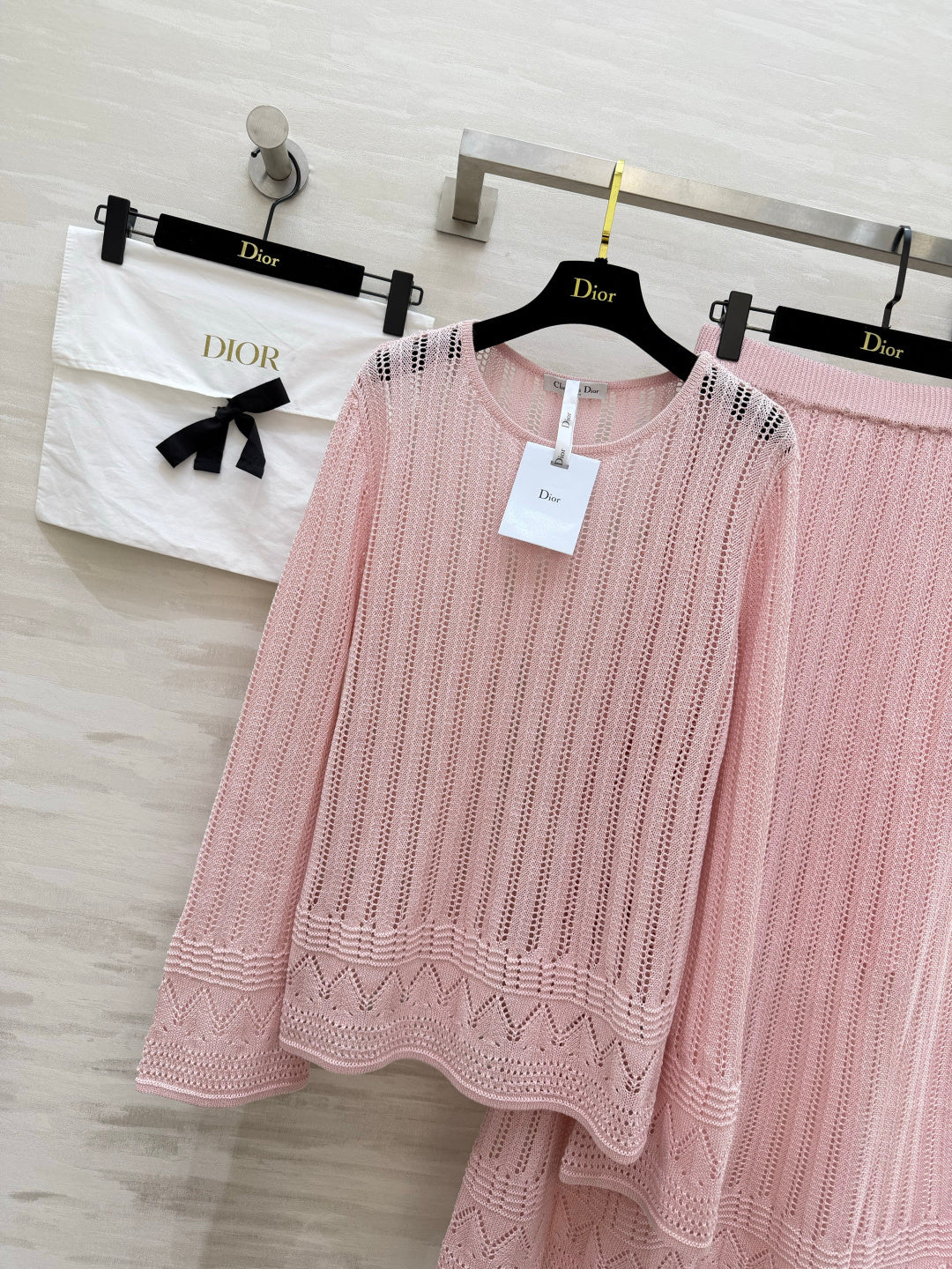 CD 26s Openwork Knit Top & Maxi Skirt Set Pink Cotton 437195