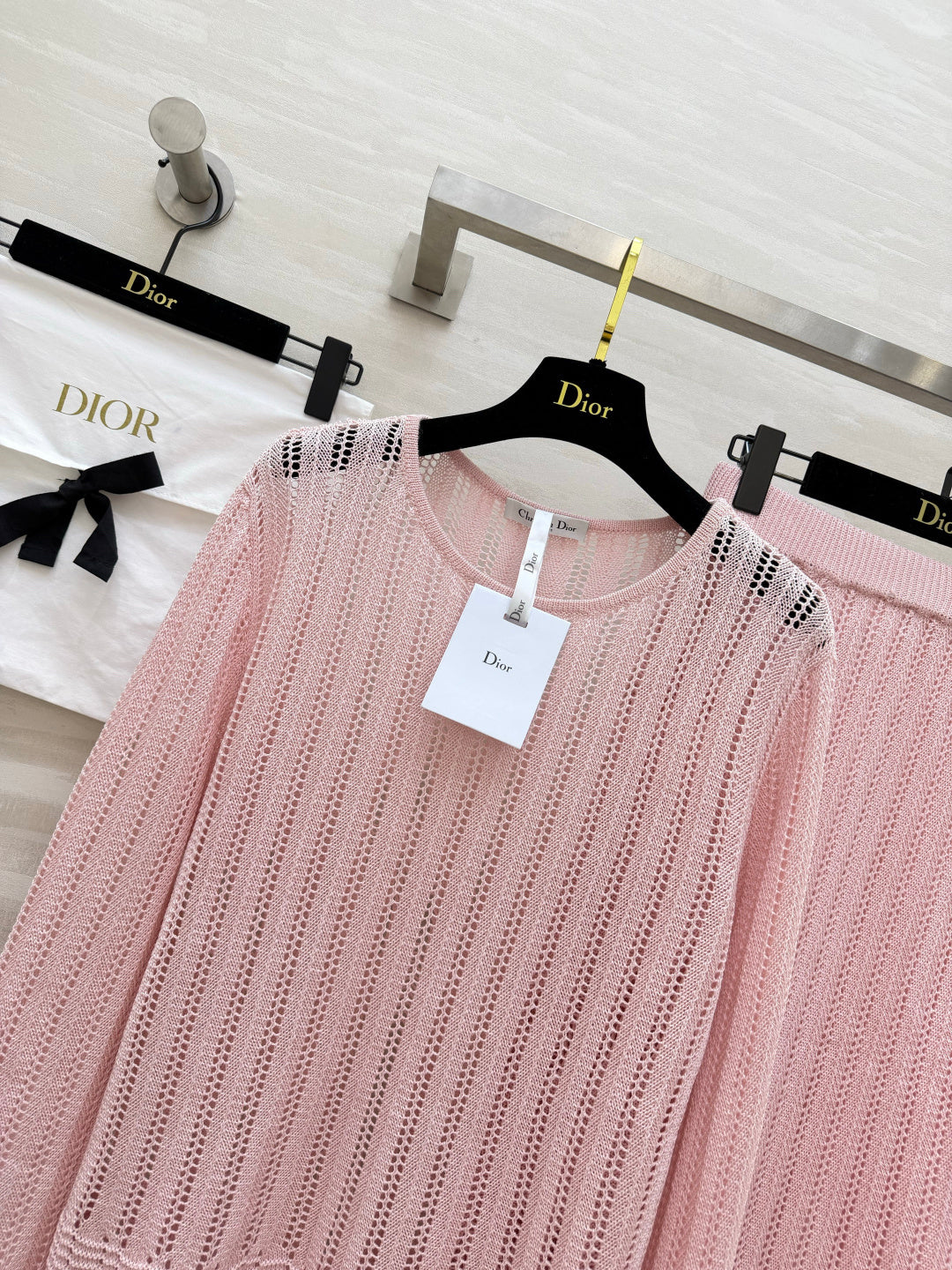 CD 26s Openwork Knit Top & Maxi Skirt Set Pink Cotton 437195