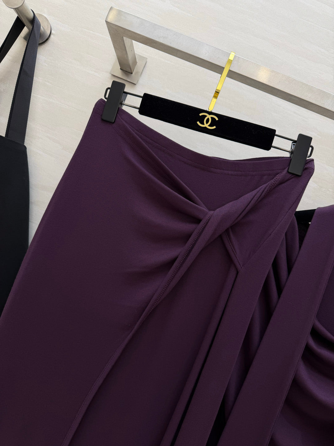 YSL 26s Draped Scarf Top & Midi Skirt Set Purple Silk 437097