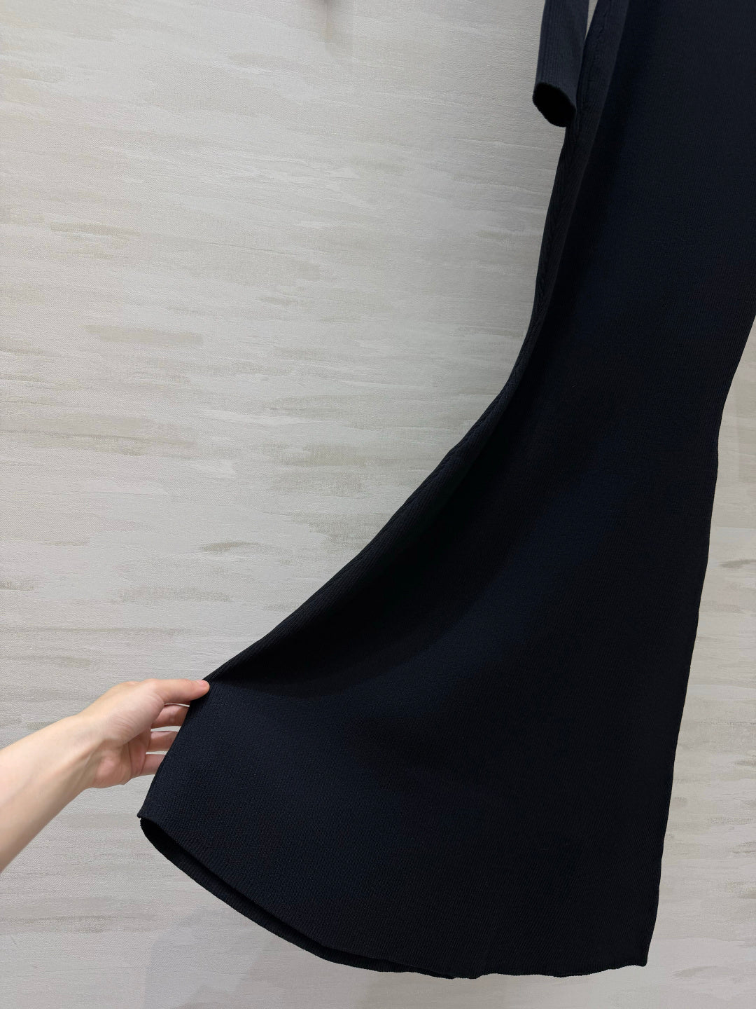 Dior 26s Lace-Trim V-Neck Ribbed Maxi Dress Black 438005
