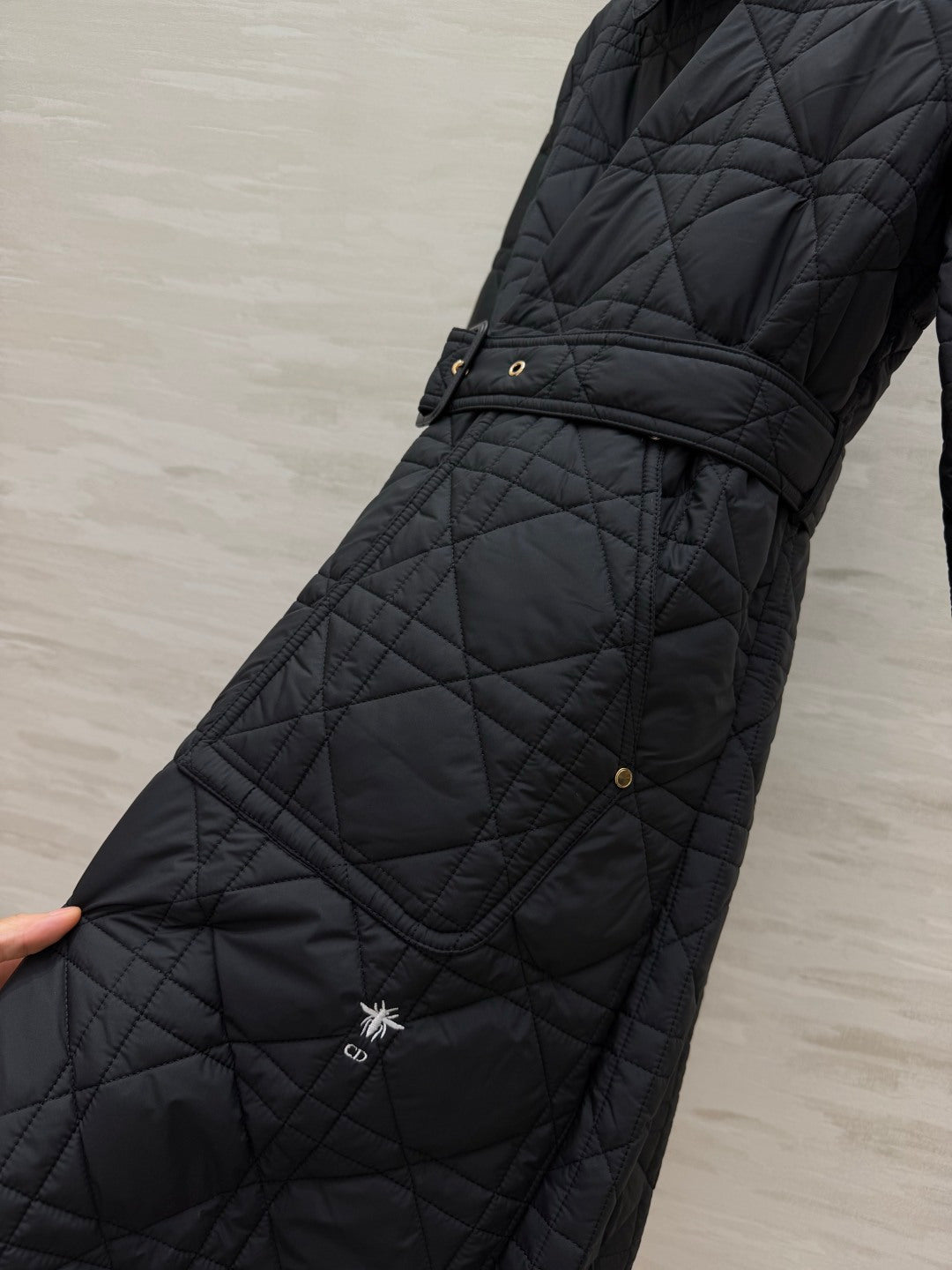 Dior 26s Cannage Quilted Belted Long Coat Black 438702