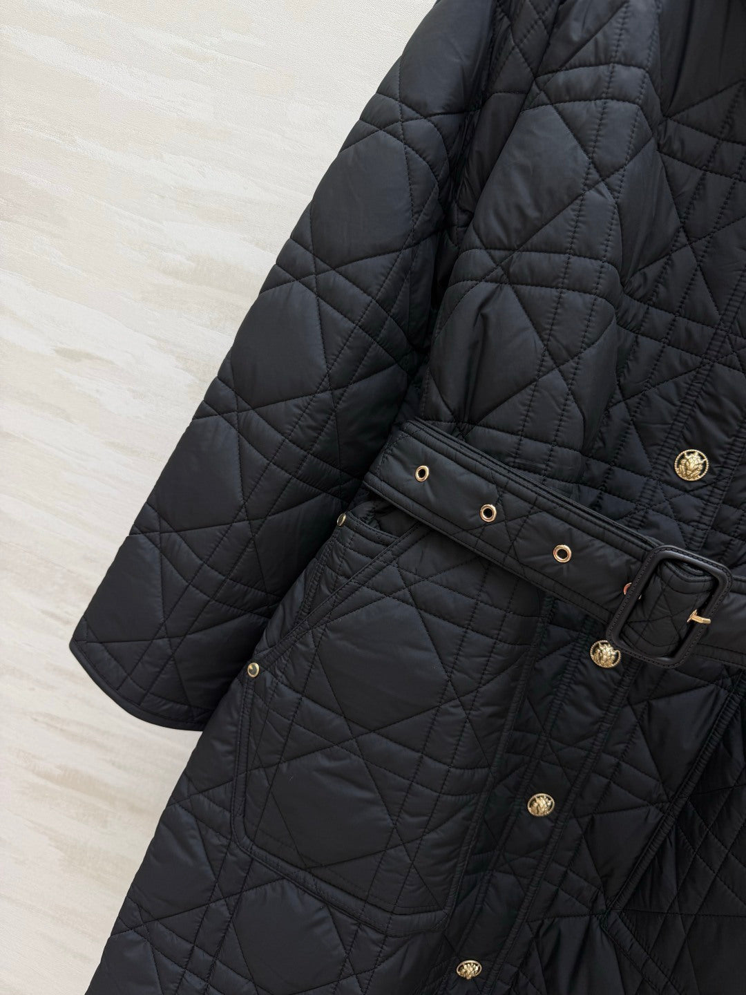 Dior 26s Cannage Quilted Belted Long Coat Black 438702