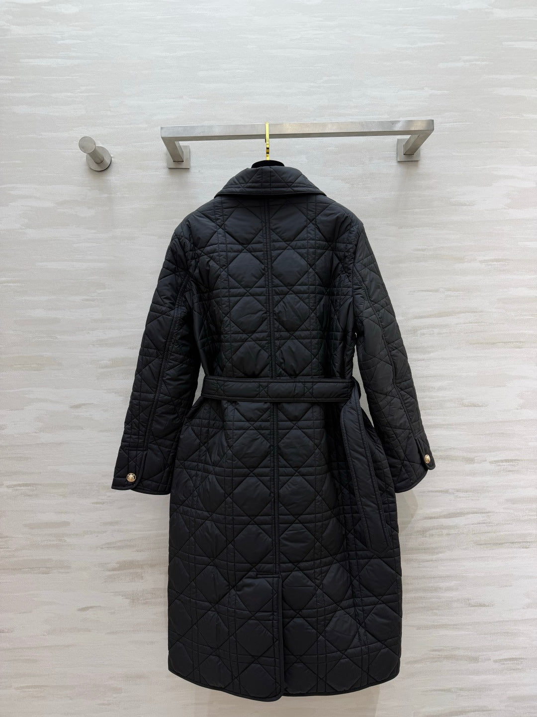 Dior 26s Cannage Quilted Belted Long Coat Black 438702