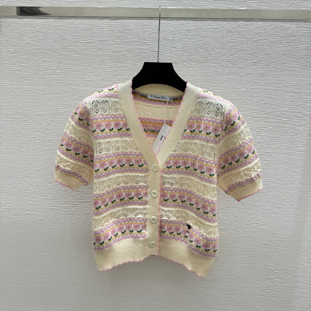 Dior 2026 Short-sleeve Knit Cardigan Pink Cream Wool
