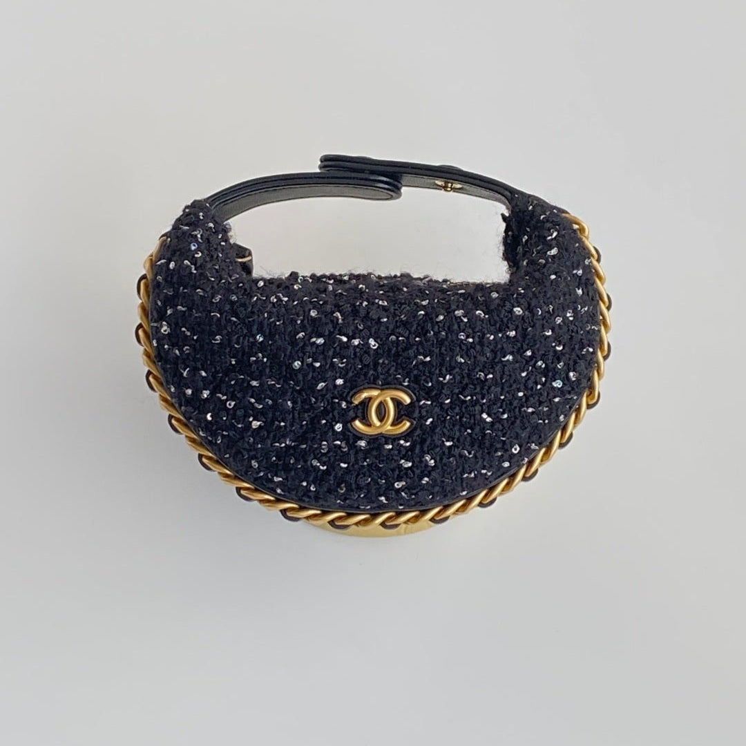 CC Mini Crescent Carry-on Bag 13 Dark Blue Wool Tweed