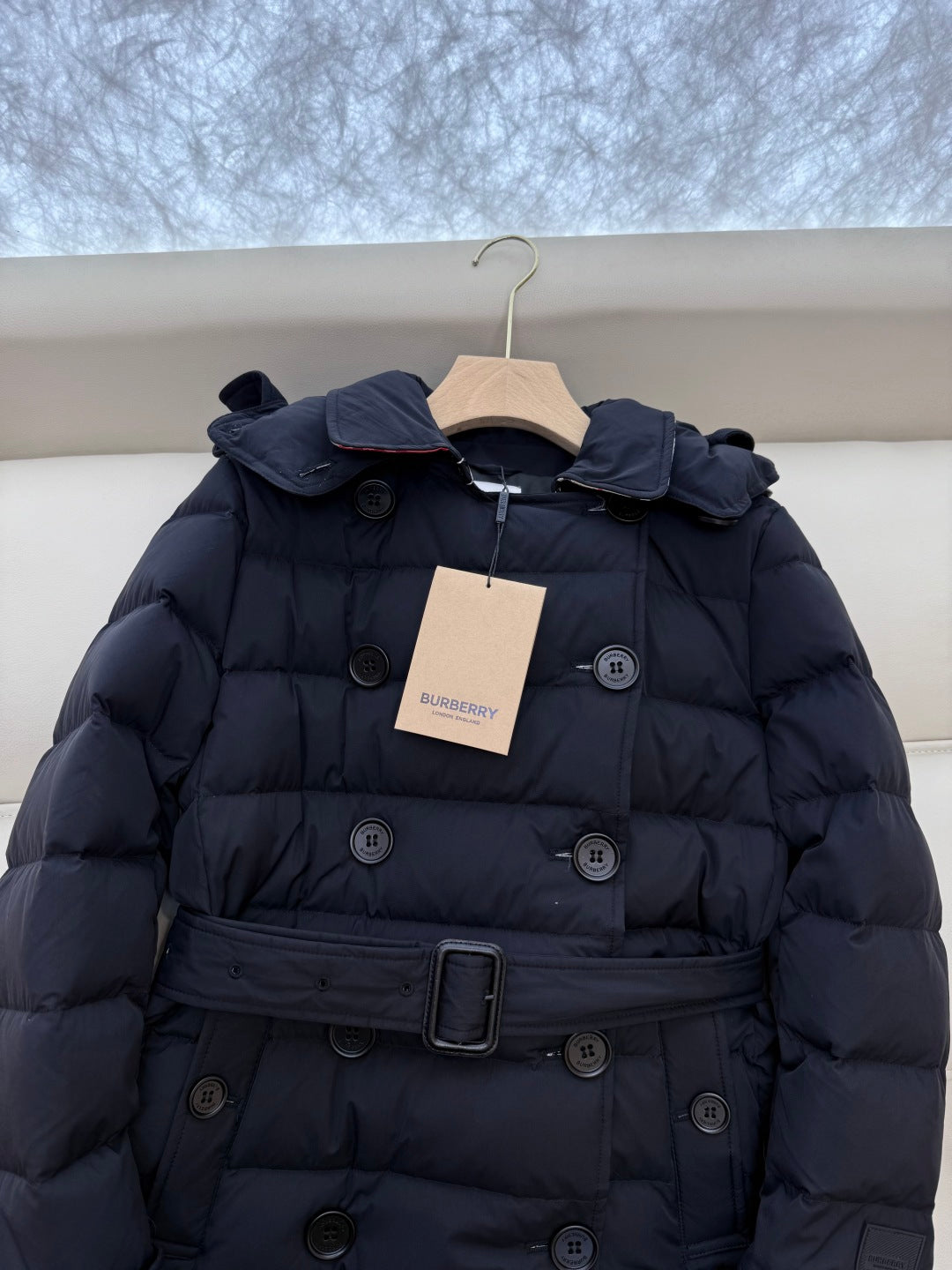 Burberry 25 Double-Breasted Slim Fit Short Down Jacket Black Polyester