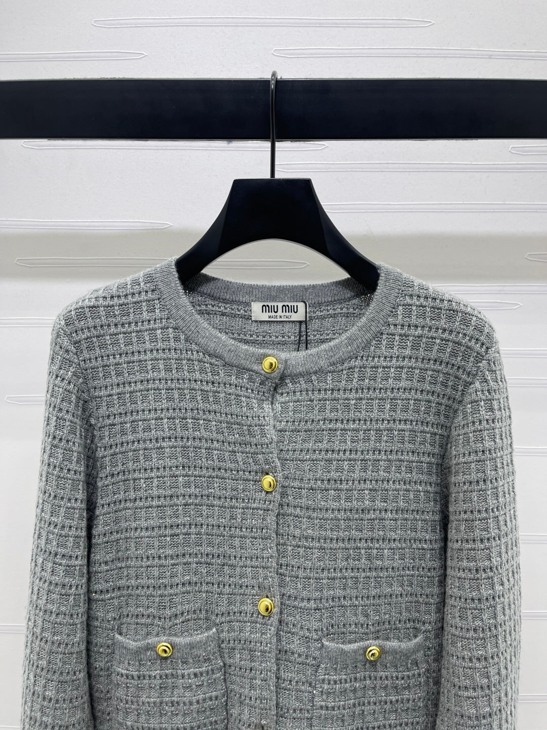 Miu 26s Neck Long-Sleeved Cardigan Grey Wool 415899