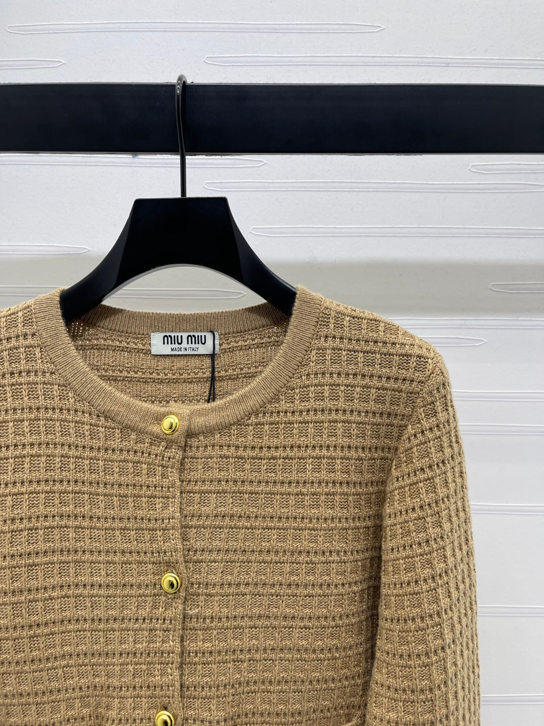 Miu 26s Neck Long-Sleeved Cardigan Khaki Wool 415897