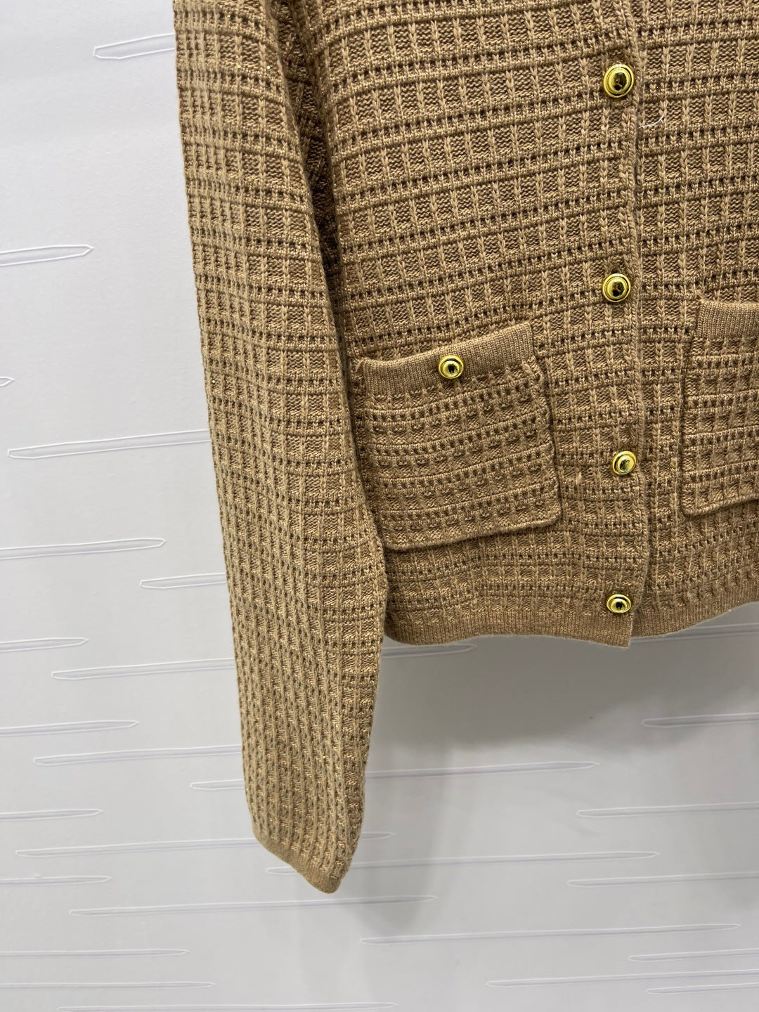 Miu 26s Neck Long-Sleeved Cardigan Khaki Wool 415897