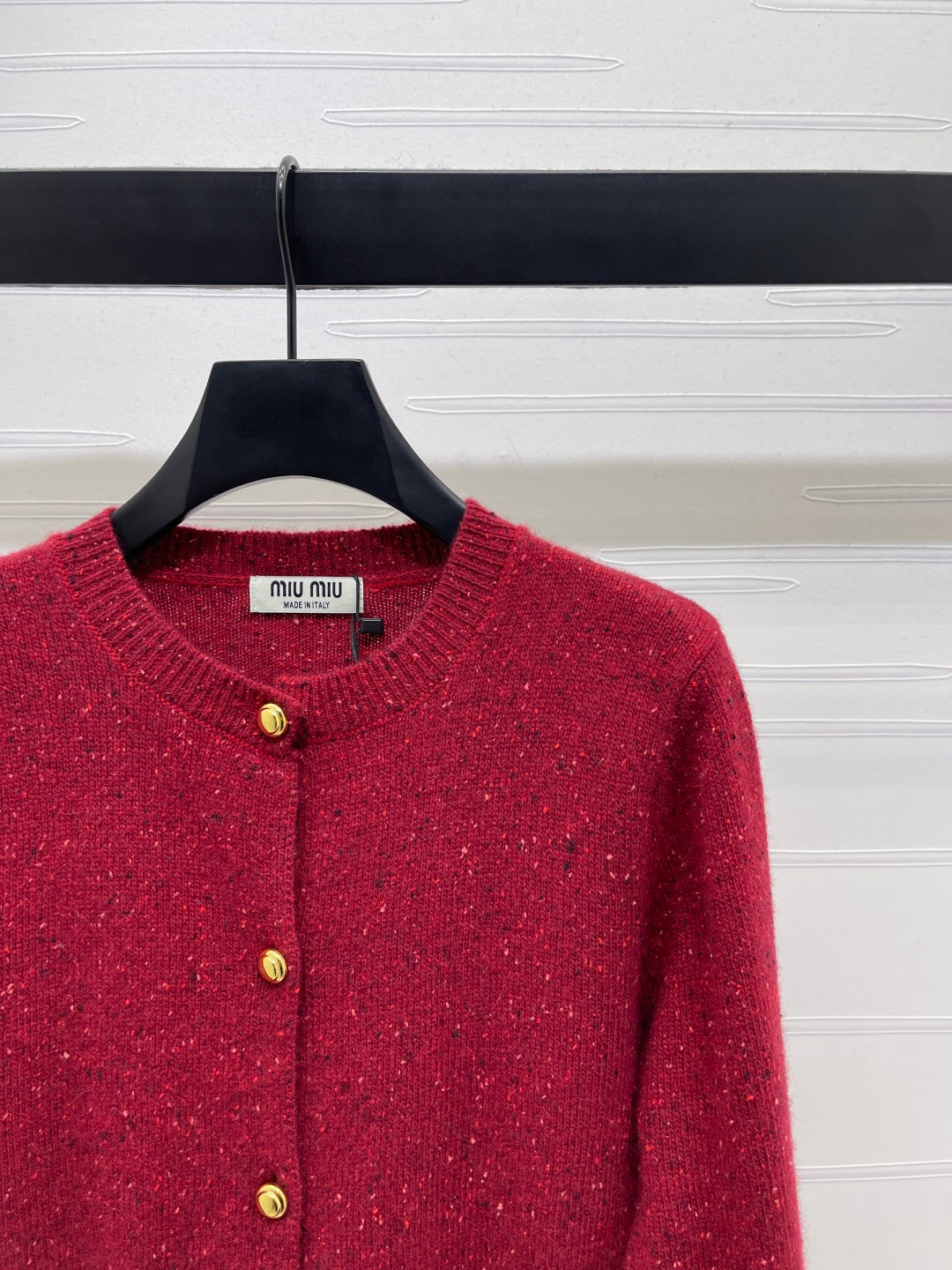 Miu 26s Neck Long-Sleeved Cardigan Red Cashemere 415896