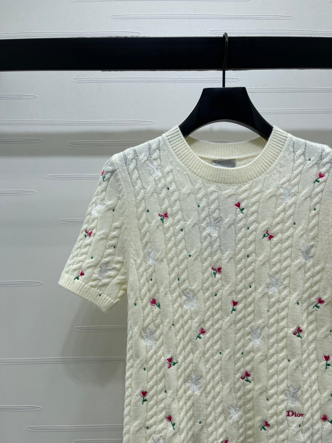 CD SS26 Embroidered Cable-Knit Sweater Bird Rose Inovy Cashmere 351086
