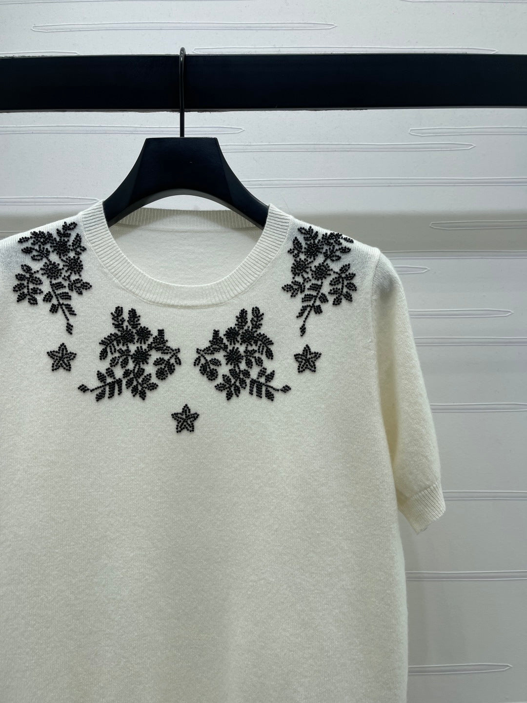 CD SS26 Beaded Floral Knit Top Ivory Wool 351068