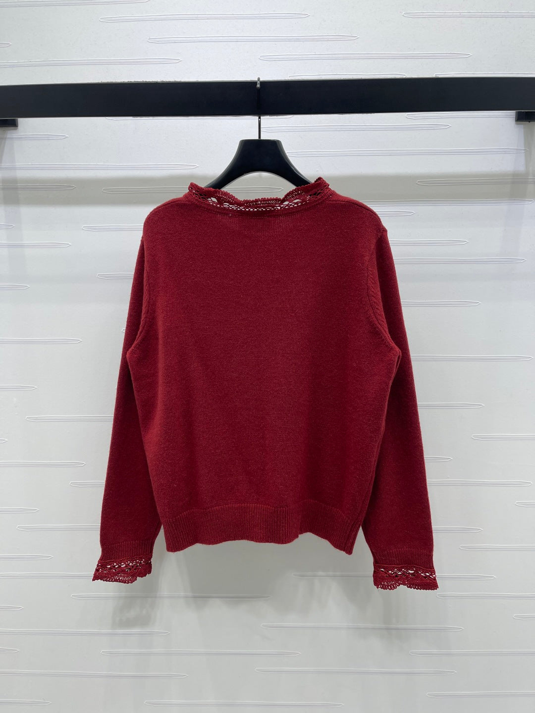 CC 26 Lace-Trimmed Knit Cardigan Red Wool 340992