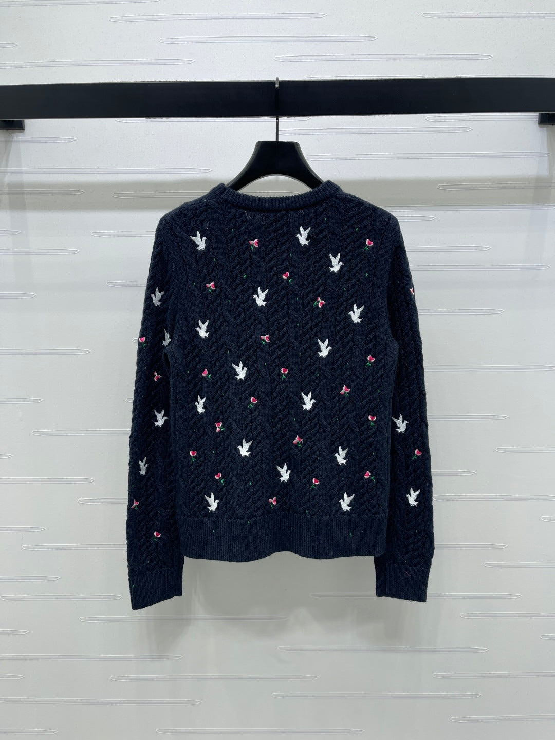 CD SS26 Dioramour Embroidered Cable-Knit Sweater Navy Blue Cashmere 351078