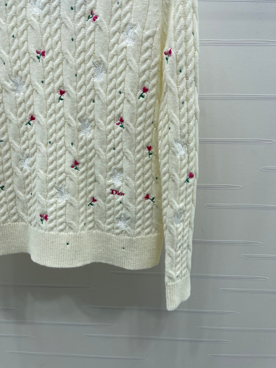 CD SS26 Dioramour Embroidered Cable-Knit Sweater Ivory Cashmere 351077