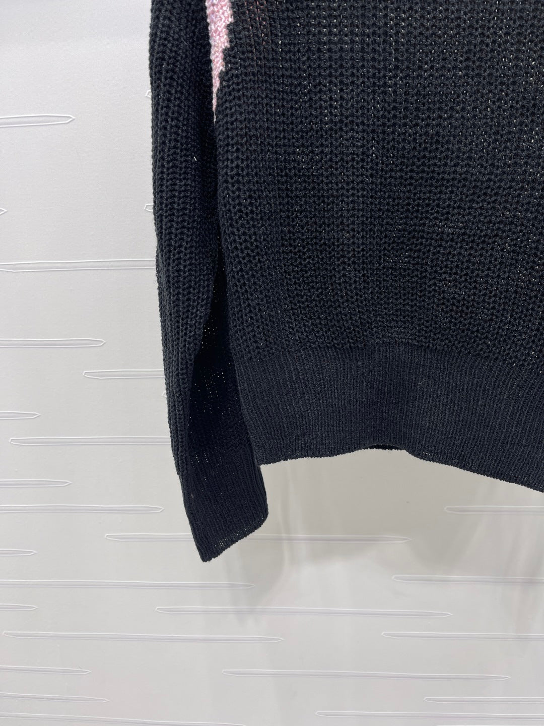 Celin Crochet Hollow-out Pullover Knit Long-Sleeve Top Black Wool 343474