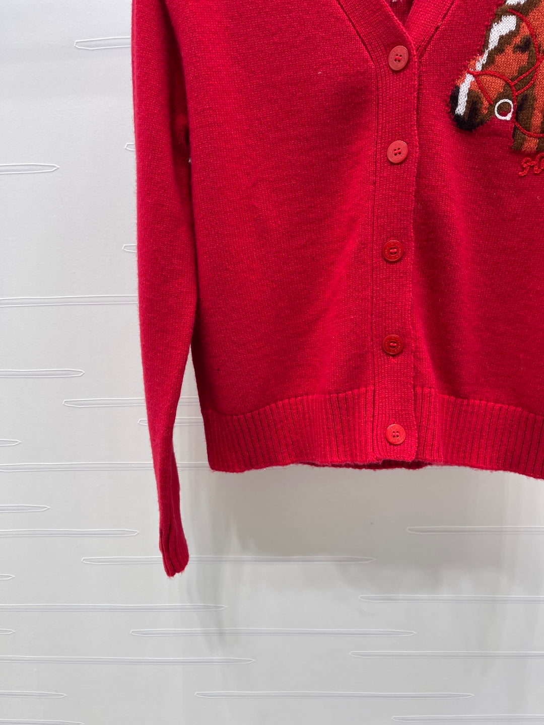 HM 26s Jacquard Horsehead V-Neck Knit Cardigan Red Wool 344105