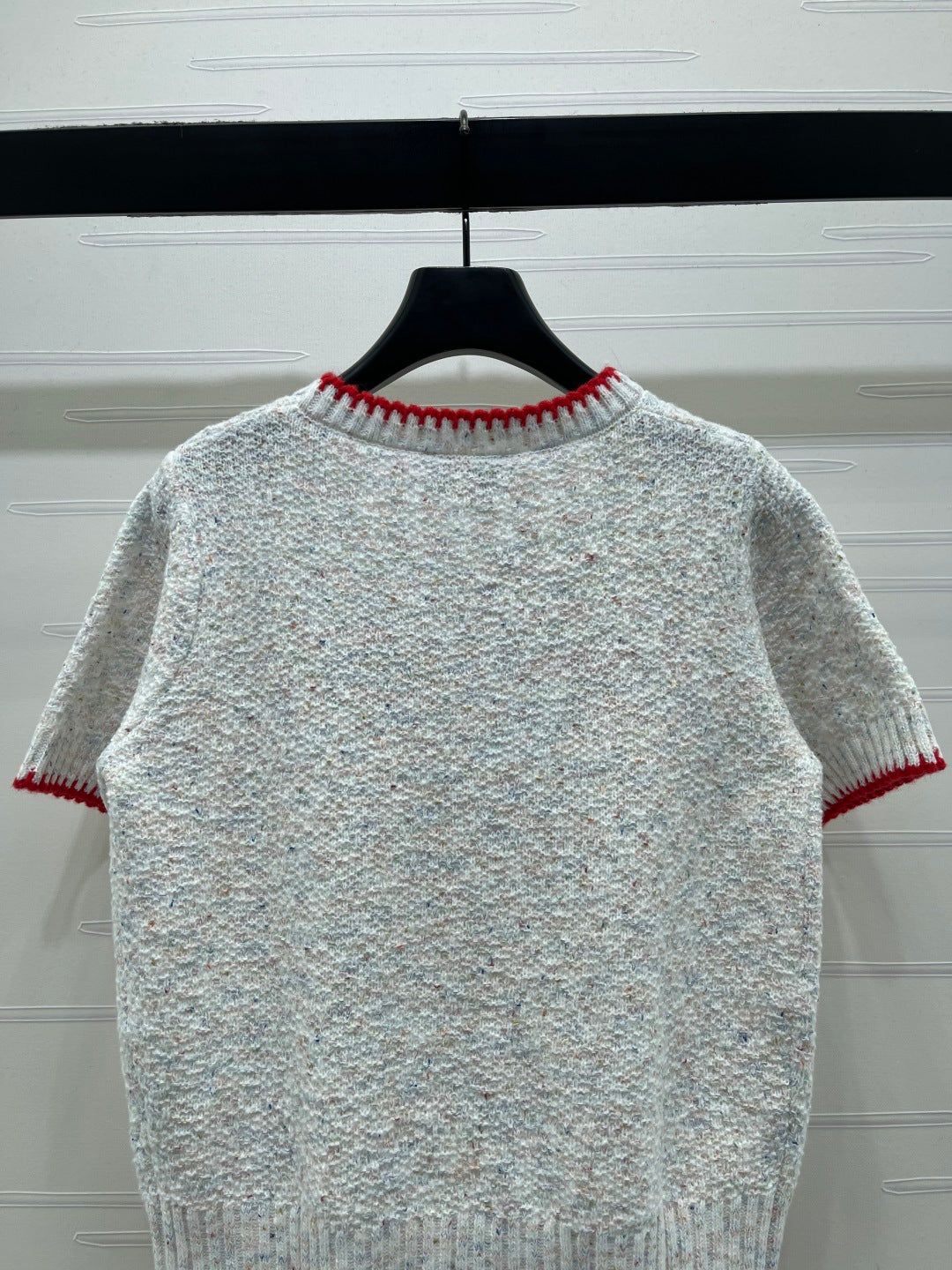 CC 26s Color-Blocked Woven Crew Neck Short-Sleeved Top Grey Red 344115