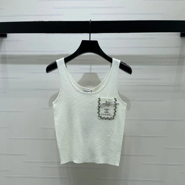 Chanel 2026 Rhinestone Pocket Vest White Tencel Wool 257259