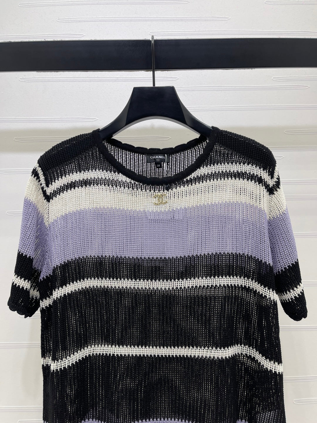 CC 26s Short-Sleeved Top Purple Black Silk Cotton 373113