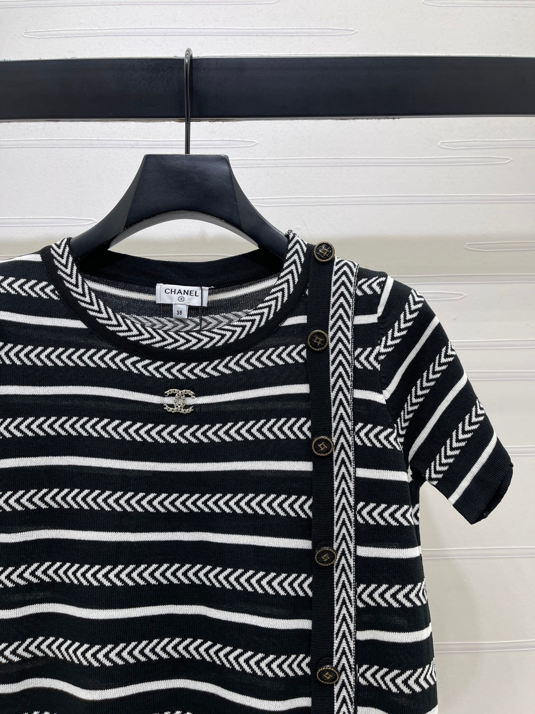 CC 26s Short-Sleeved Top White Black Cotton 373098
