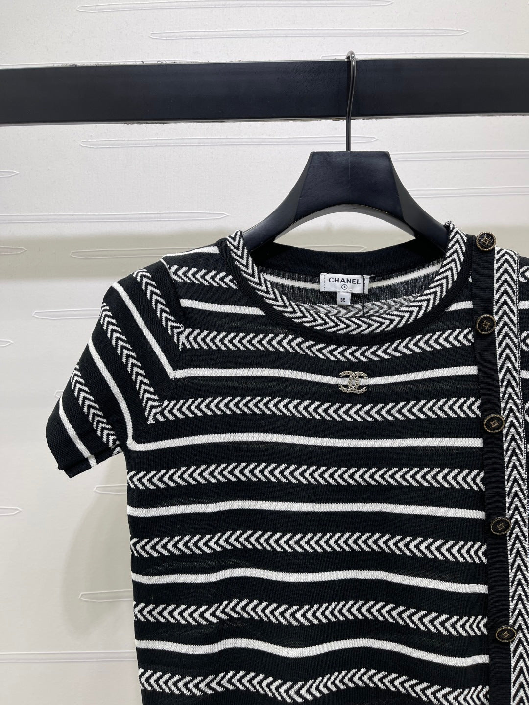 CC 26s Short-Sleeved Top White Black Cotton 373098
