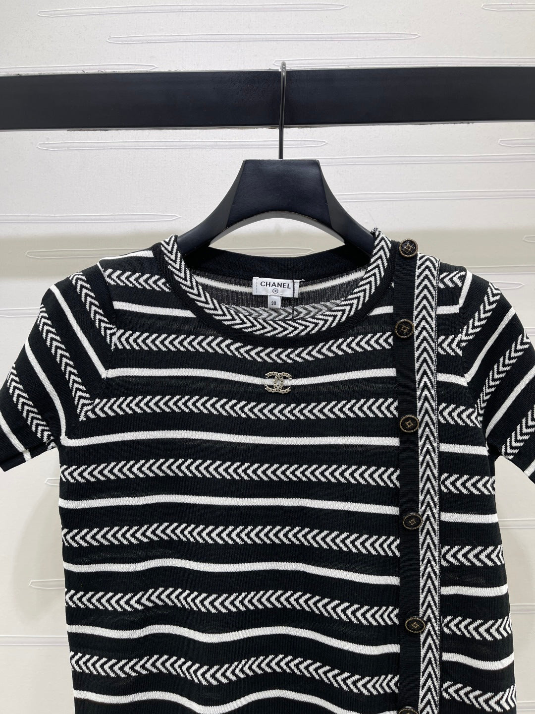 CC 26s Short-Sleeved Top White Black Cotton 373098