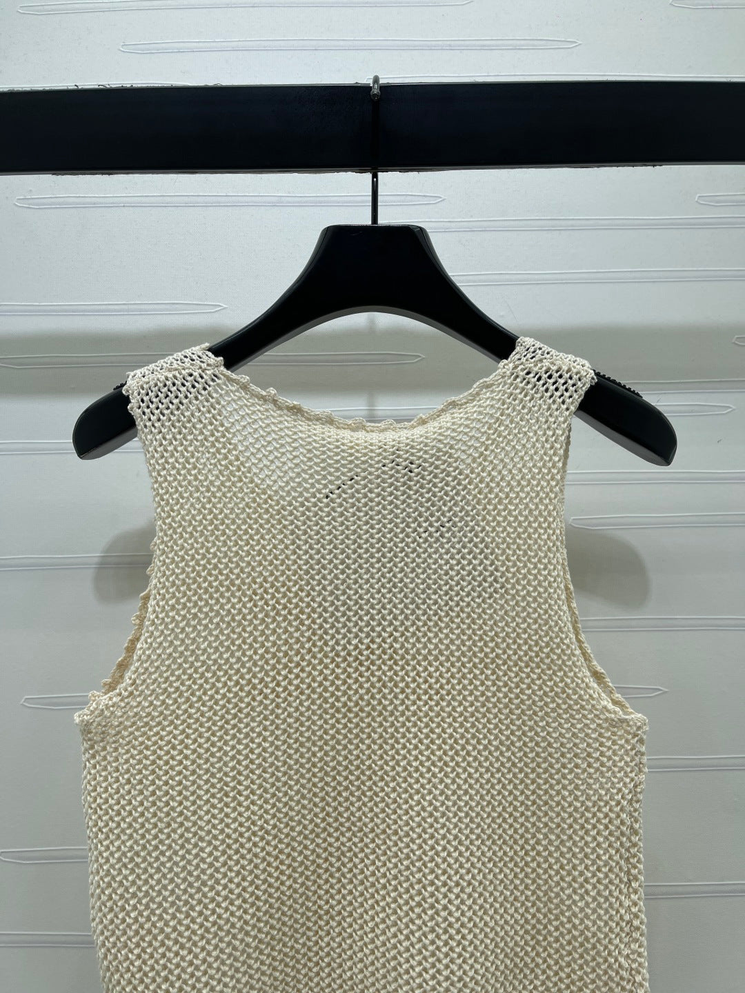 Celine 26s Triomphe Crochet Knit Vest Ivory Wool Cashmere 373120