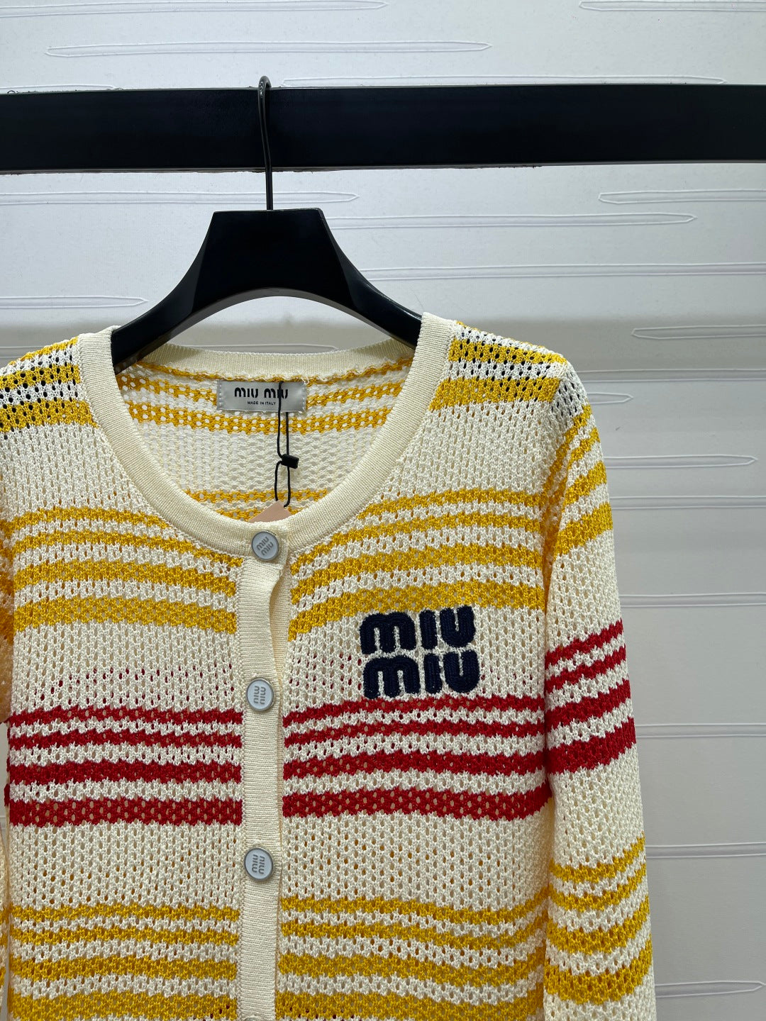 Miu Long-Sleeved Cardigan Red Yellow Wool 373132