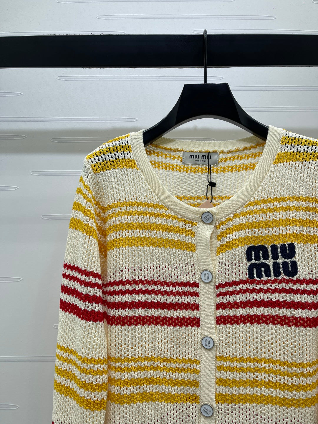 Miu Long-Sleeved Cardigan Red Yellow Wool 373132