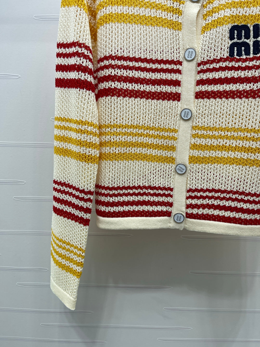 Miu Long-Sleeved Cardigan Red Yellow Wool 373132