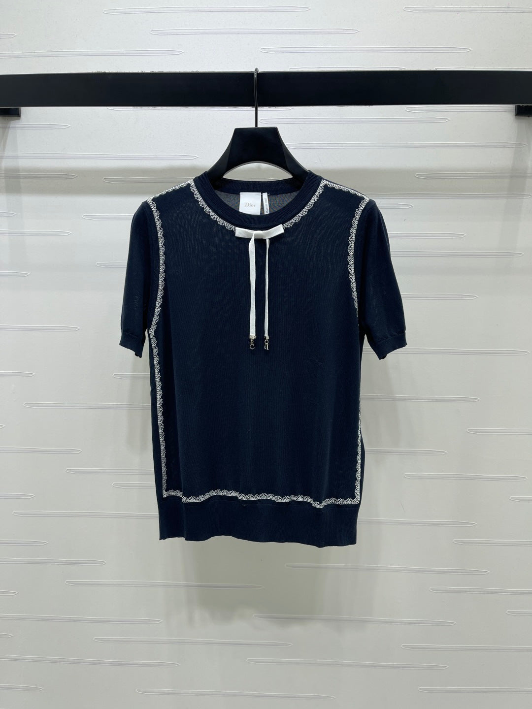 CD 26s Neck Short-Sleeved Knit Top Dark Blue Mulberry Silk 373139