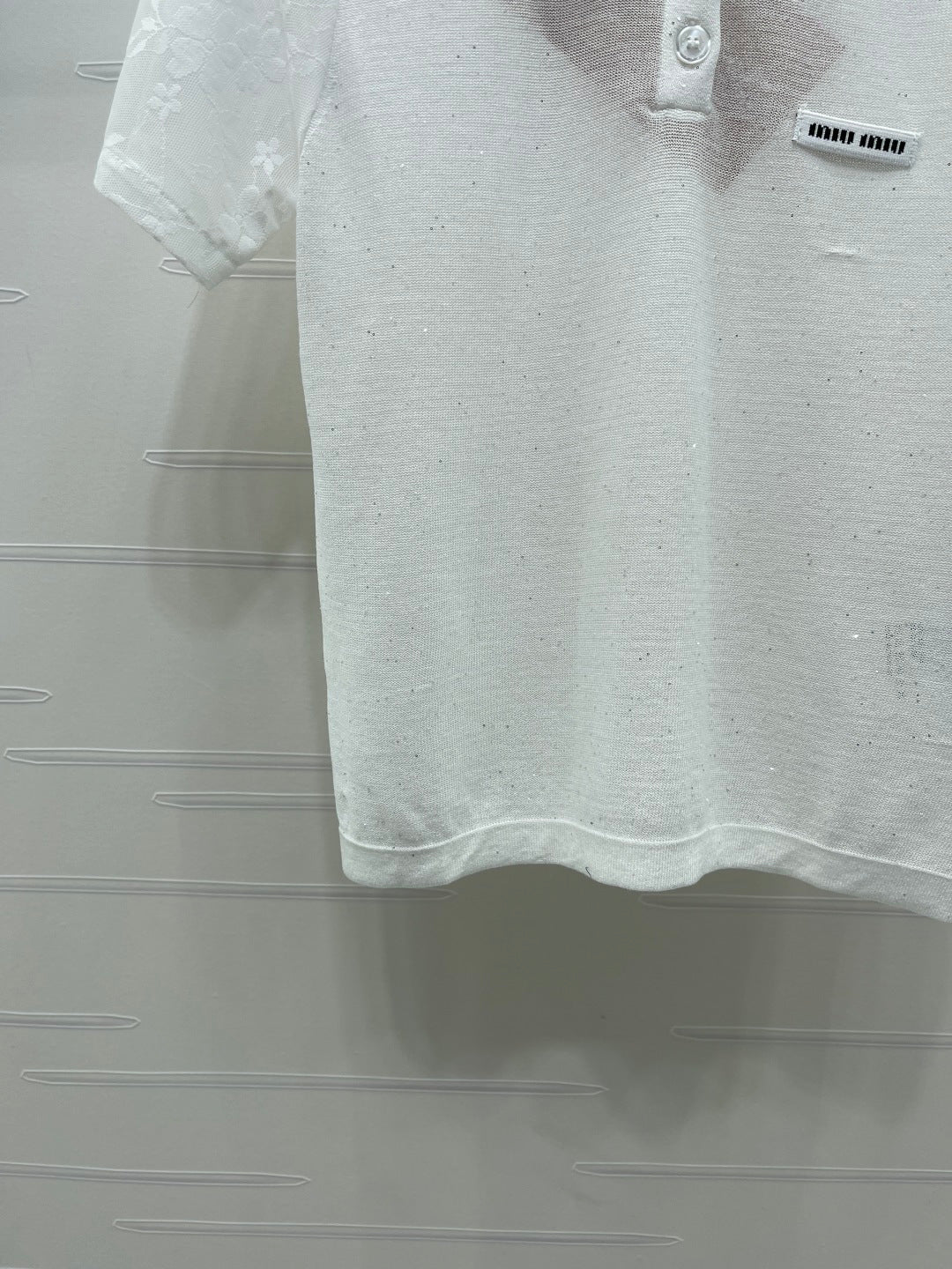 Miu Crochet Knit Short-Sleeved Top Tencel Nylon 373136