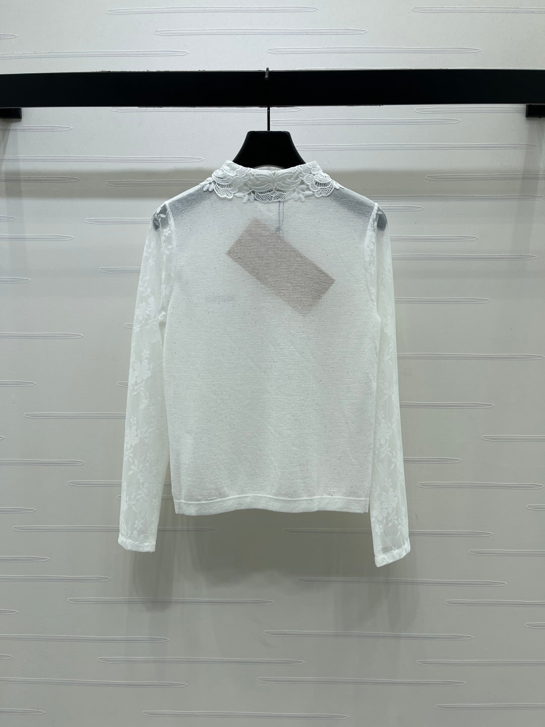 Miu Crochet Knit Long-Sleeved Top Tencel Nylon 373150