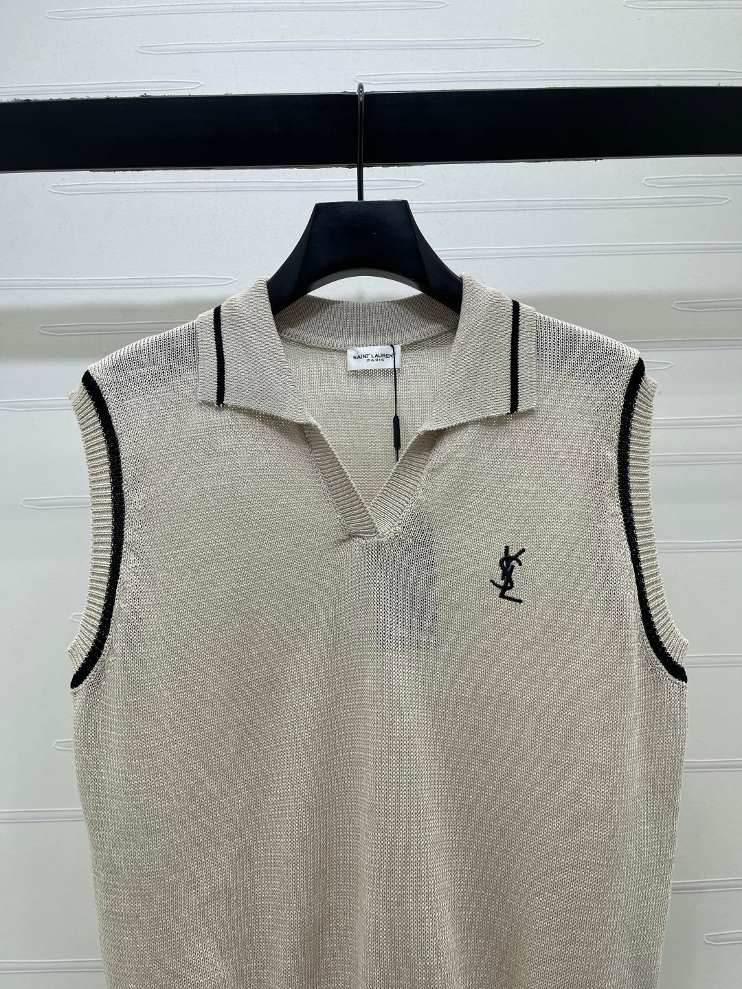 YSL Polo Collar Knitted Vest Light Grey Wool 382112