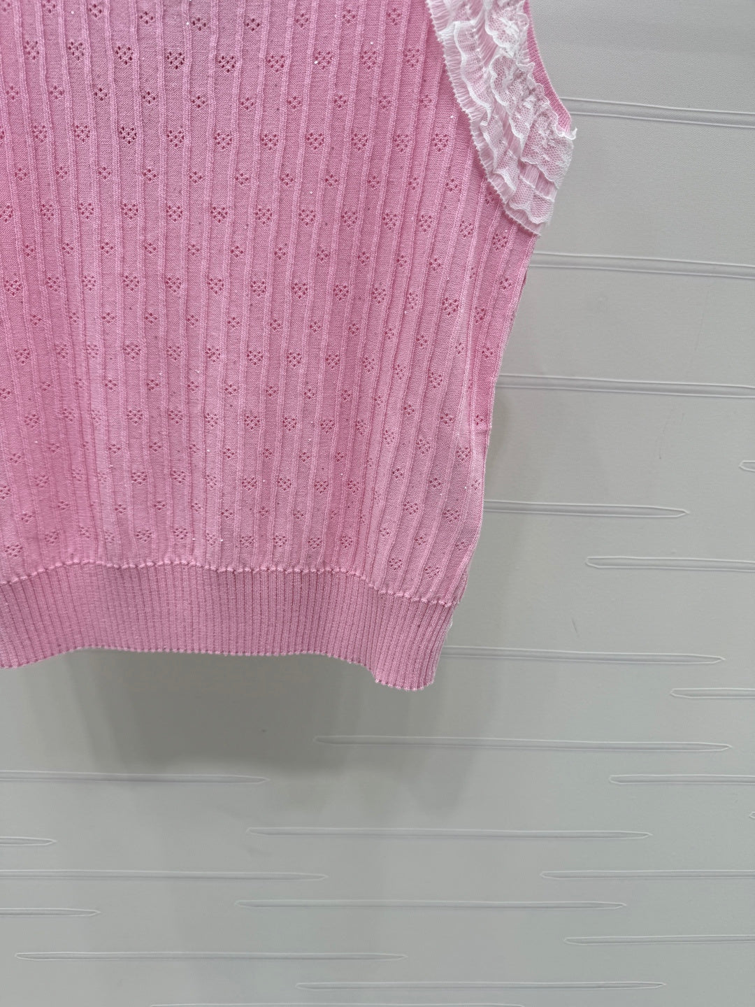 Miu Lace Ruffled Vest Pink Nylon Tencel 382103