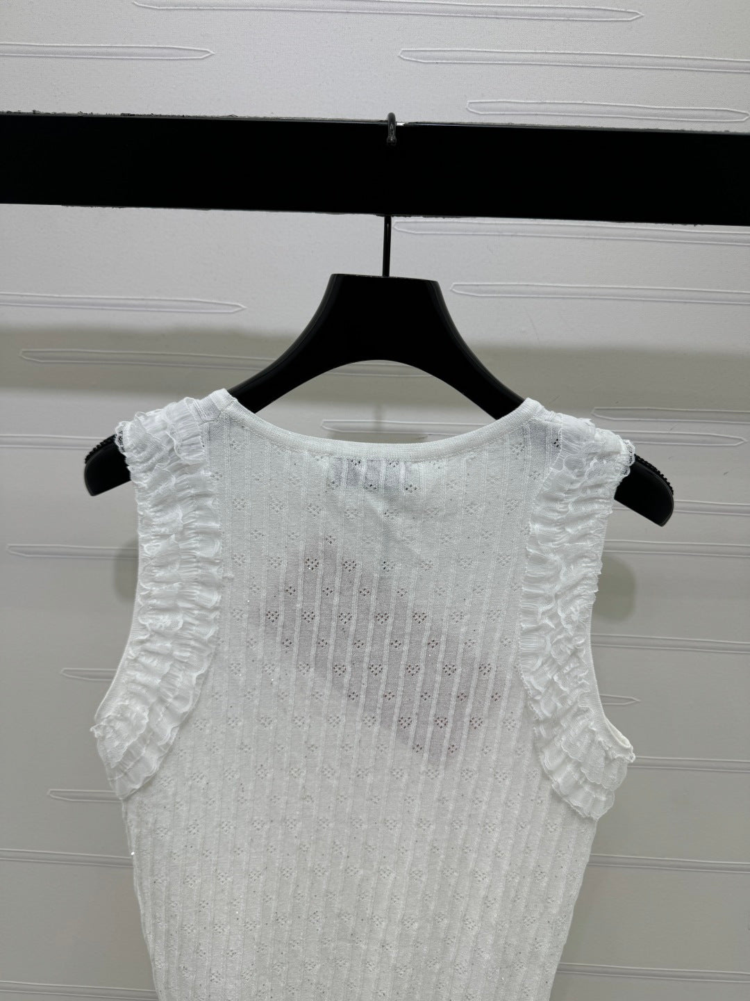 Miu Lace Ruffled Vest White Nylon Tencel 382106