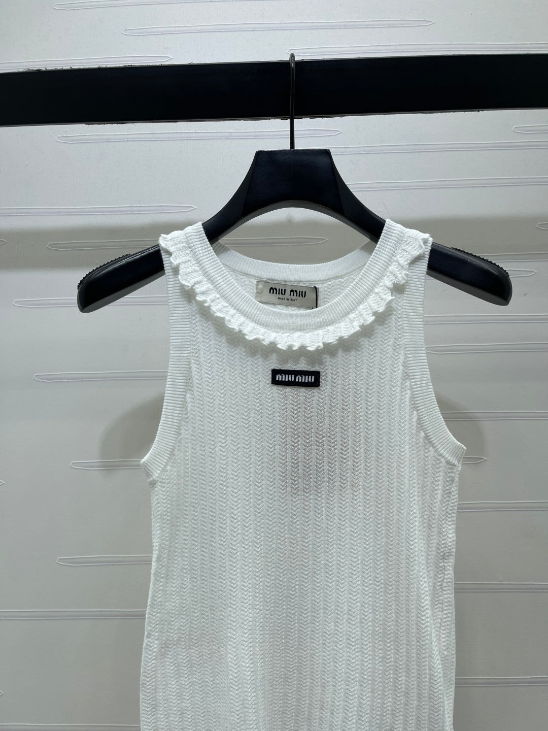 Miu Lace Collar Knitted Vest White Nylon Tencel 380691