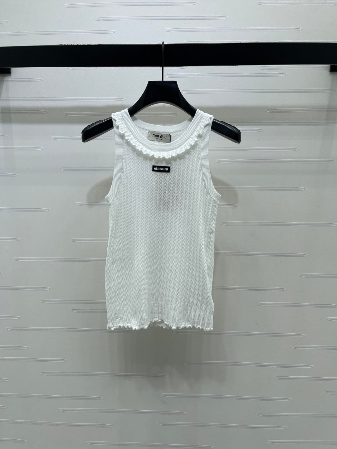 Miu Lace Collar Knitted Vest White Nylon Tencel 380691