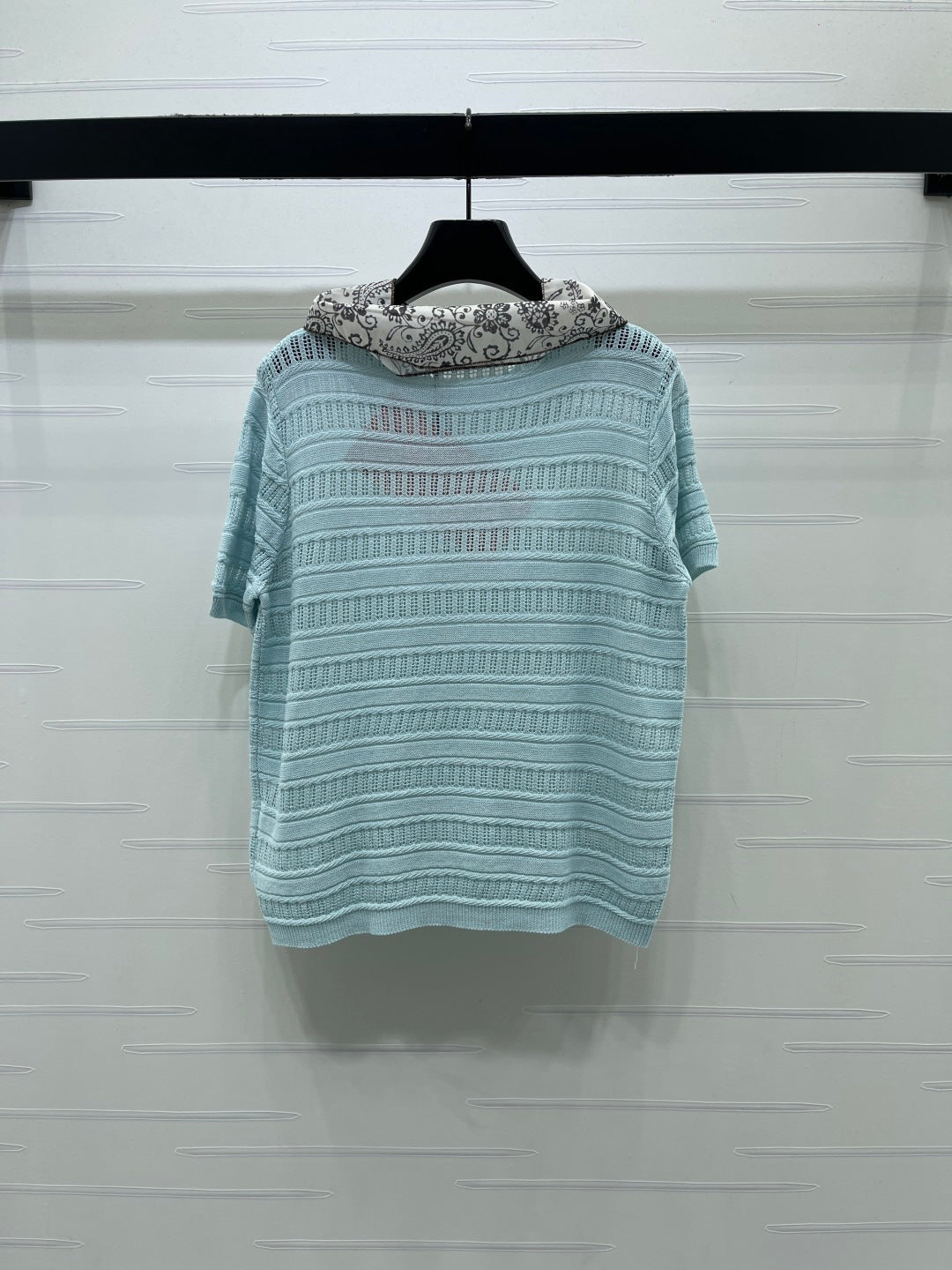 Miu Knit Short-Sleeved Top Light Blue Nylon Wool 380778