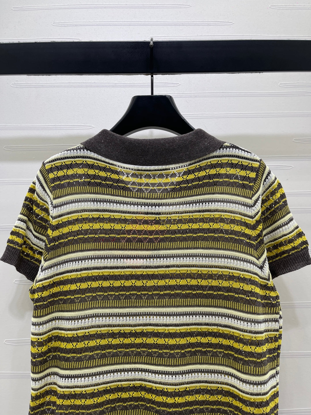 Miu Knit Short-Sleeved Top Yellow Colorful Linen Acrylic 380778